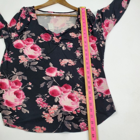 NWT Black Pink Floral Long Sleeve Sweetheart Neck Stretch Romantic Top Womens 0X - Picture 15 of 15